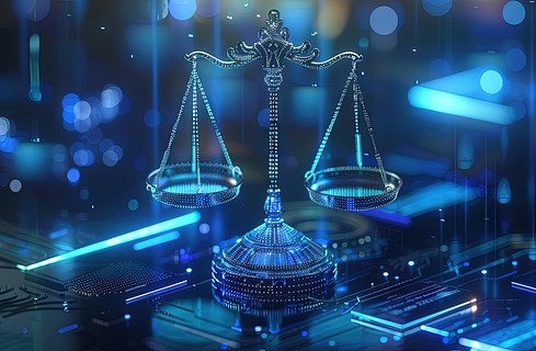 La Inteligencia Artificial y la Justicia. Imagen de una balanza de IA.