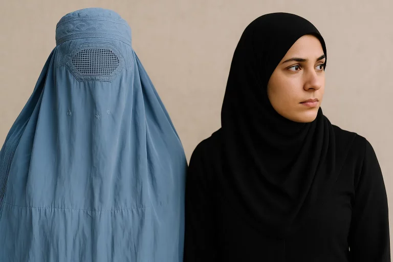 Por una España libre de velos y burkas. Imagen de burka y hiyab.