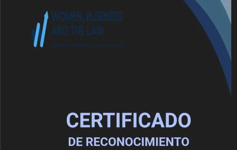 La Mujer, la Empresa y el Derecho, informe 2025 del Banco Mundial. Certificado de reconocimiento para Elena Ramallo.