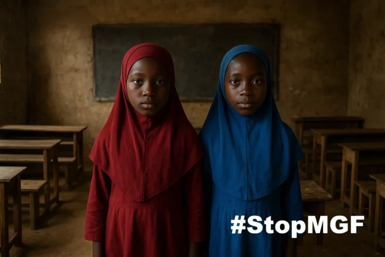 La mutilación genital femenina (MGF) Una práctica de tortura infantil. Niñas subsaharianas en su escuela.