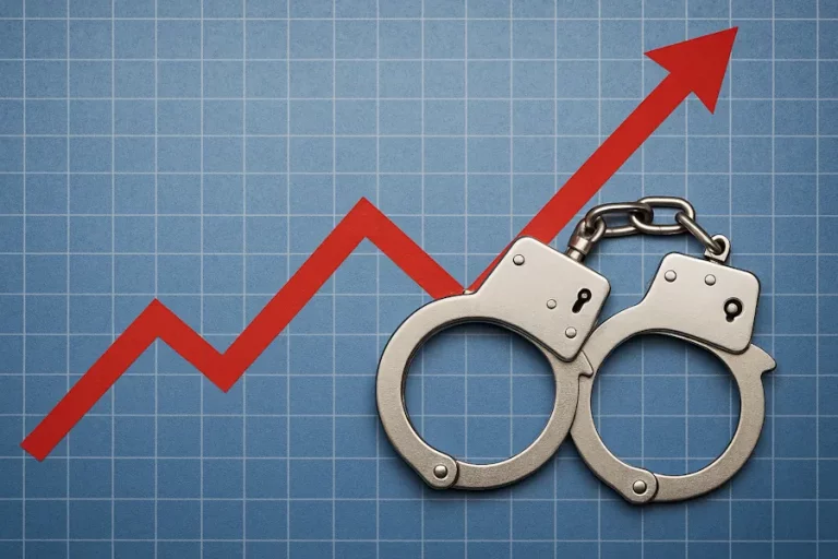 La relación entre inmigración, criminalidad y seguridad ciudadana fundamentada en datos. Gráfico y esposas.