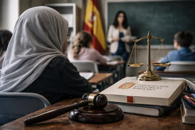 El hiyab en la escuela. Una niña con la Constitución.