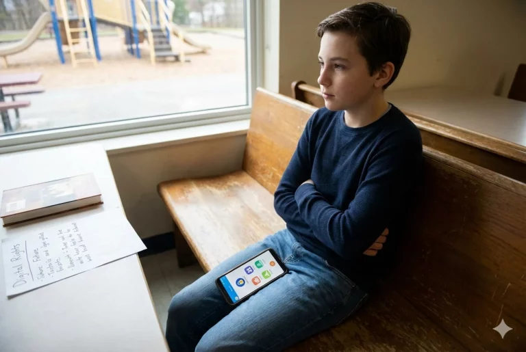 Infancia y adolescencia, redes sociales y deber de protección. Niño con teléfono móvil