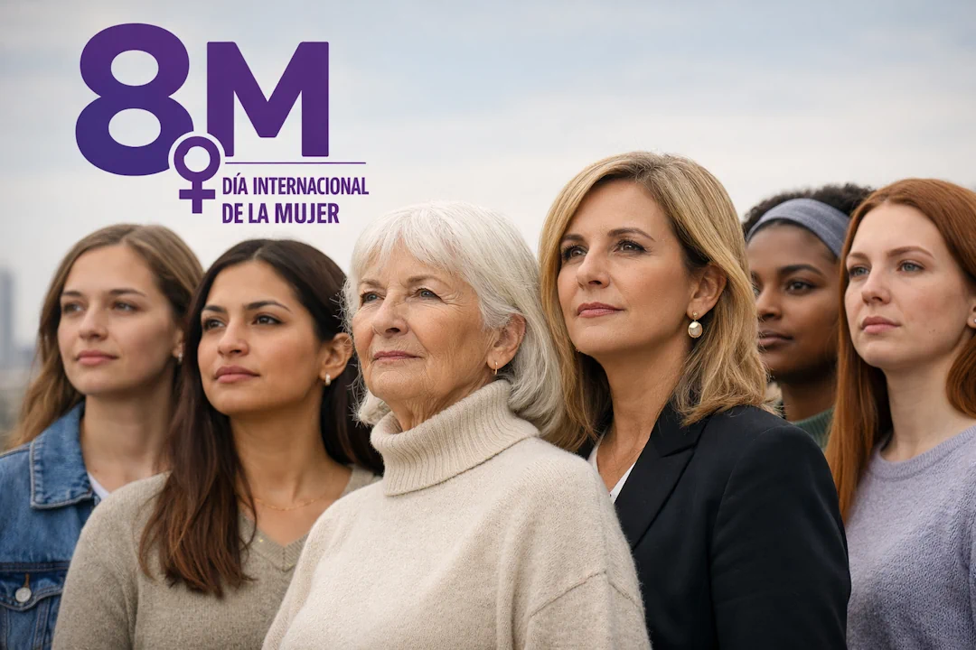 8M Día Internacional de la Mujer. Mujeres celebrando el 8M